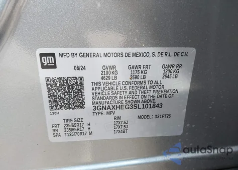 2025 Chevrolet Equinox Fwd Lt from USA, damaged, VIN 3GNAXHEG3SL101843